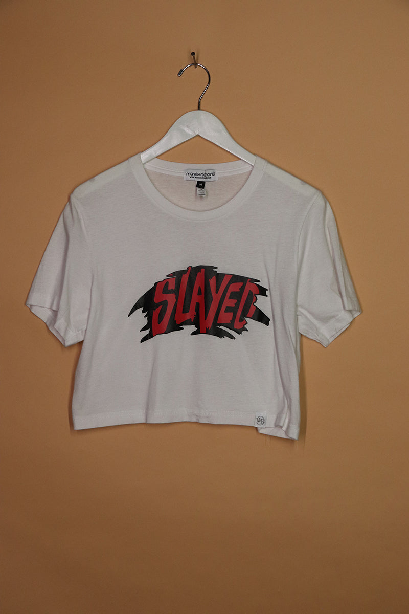 Sample#01509- Slayed White Crop Tee-M