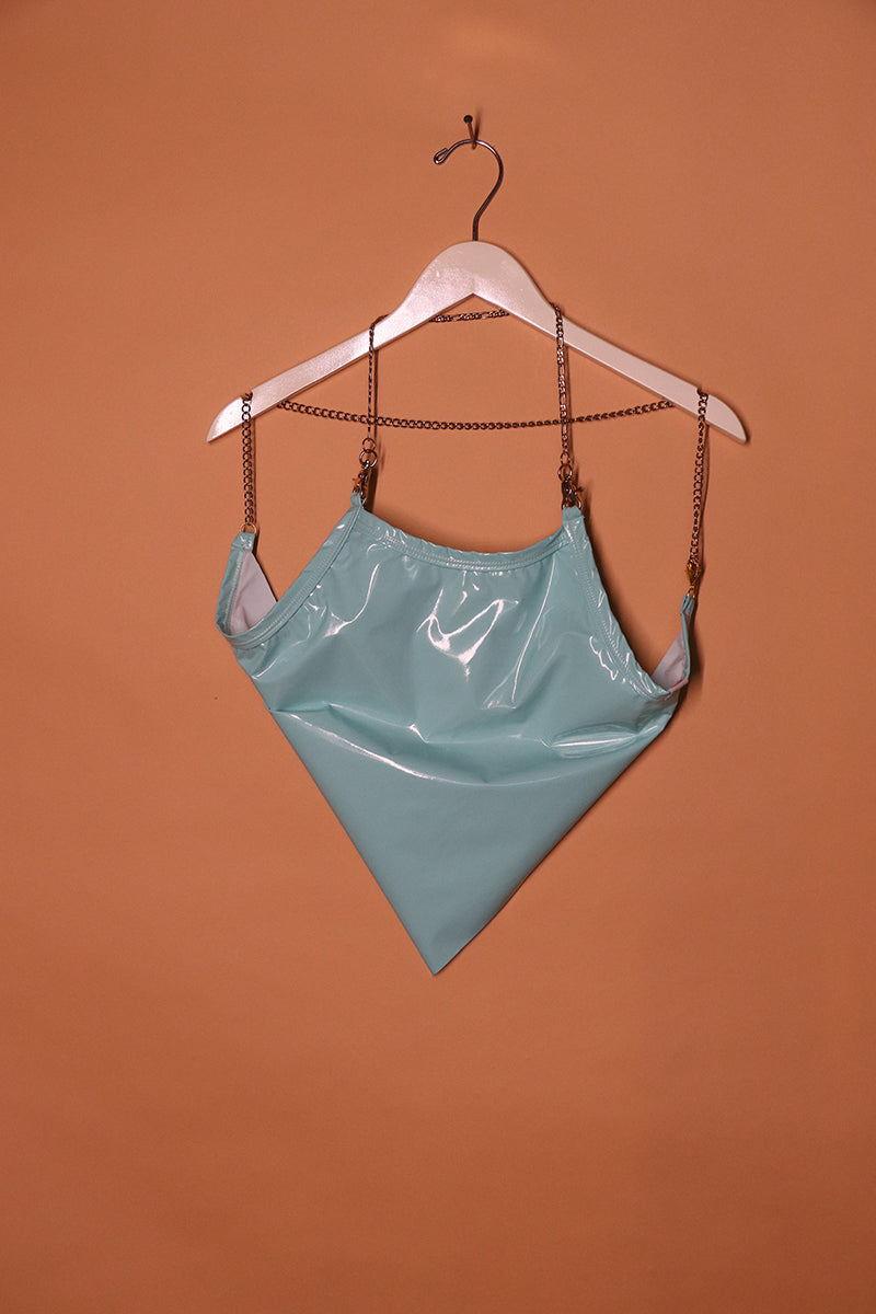 Sample#01512- Latex Baby Blue Handkerchief Top-M