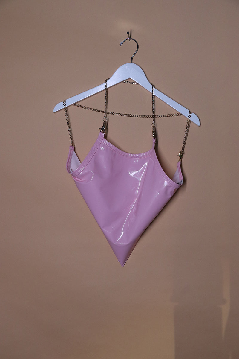 Sample#01513- Latex Pink Handkerchief Top-M