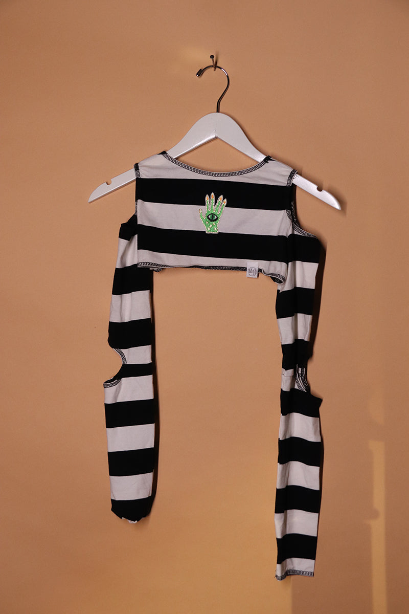 Sample#01522- Hand Stripe Cutout Arm Guard Skinny Fit Long Sleeve Crop-M