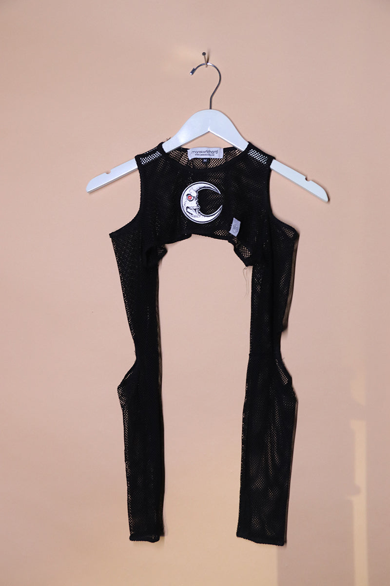 Sample#01523- Moon Patch Mesh Arm Guard Skinny Fit Long Sleeve Crop-M