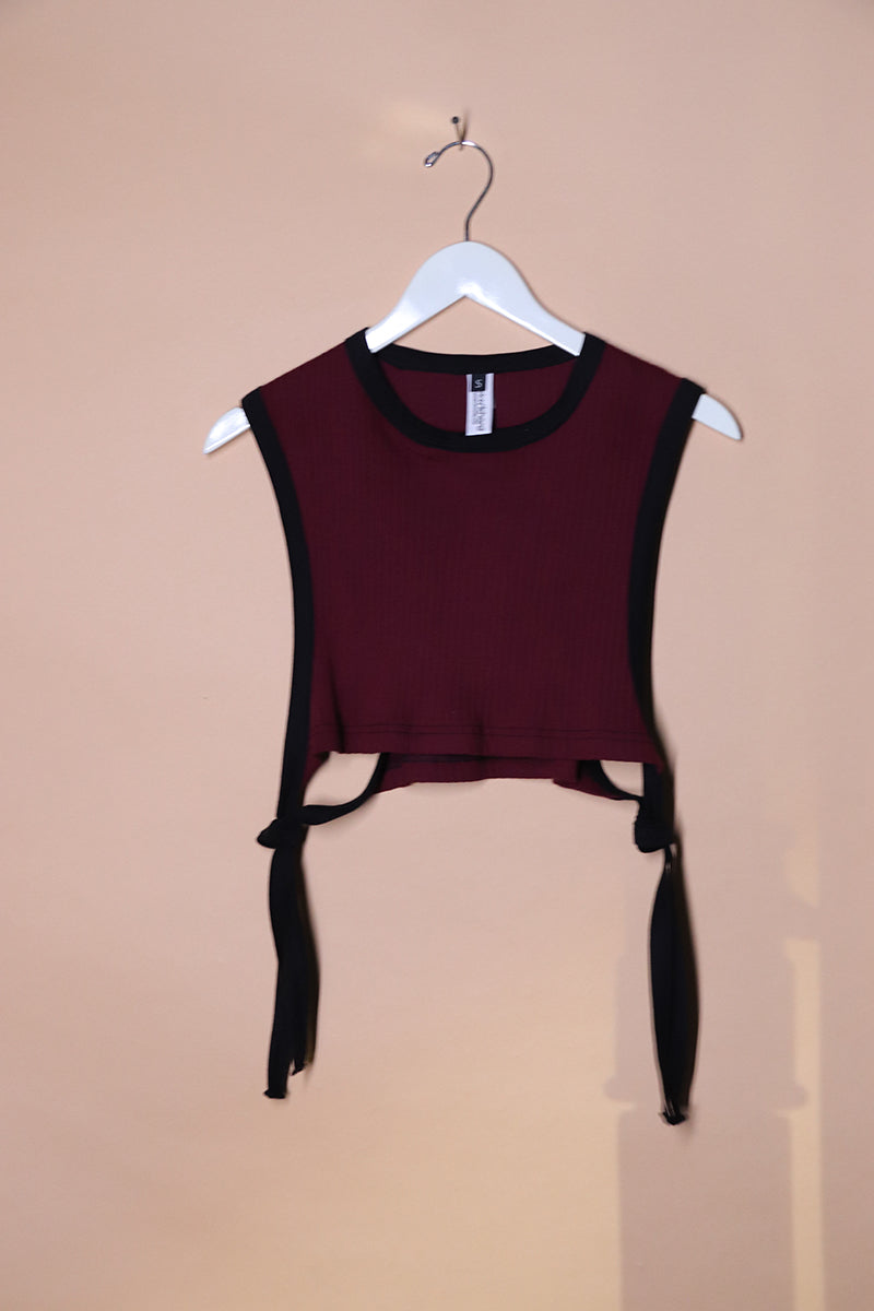 Sample#01525- Maroon Rib Knit Side Tie Crop Tank-S