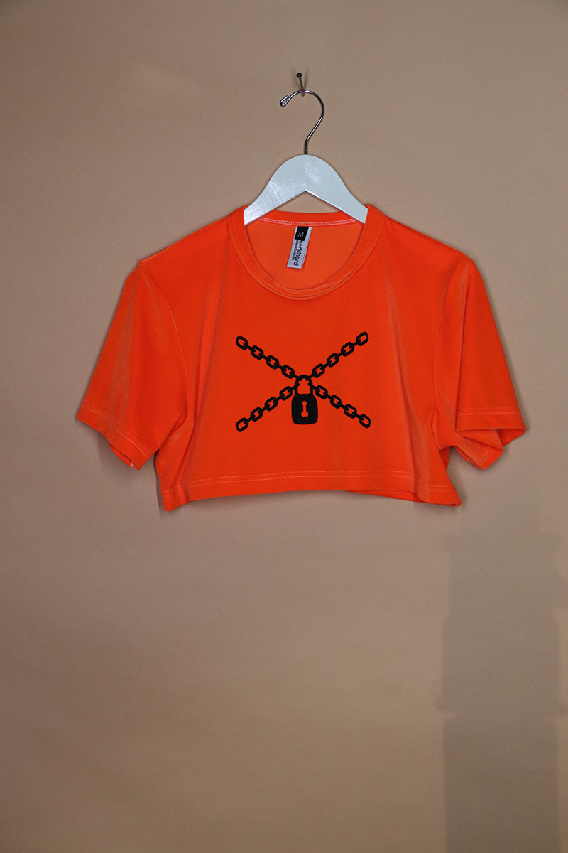 Sample#01556- Bound Orange Velevet Extreme Crop Tee-M