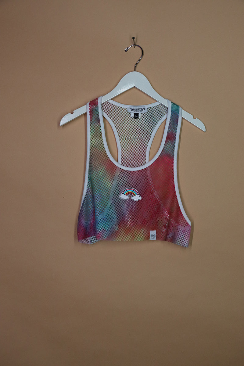 Sample#01607- Rainbow Mesh Tye Dye Crop Racerback Tank-M