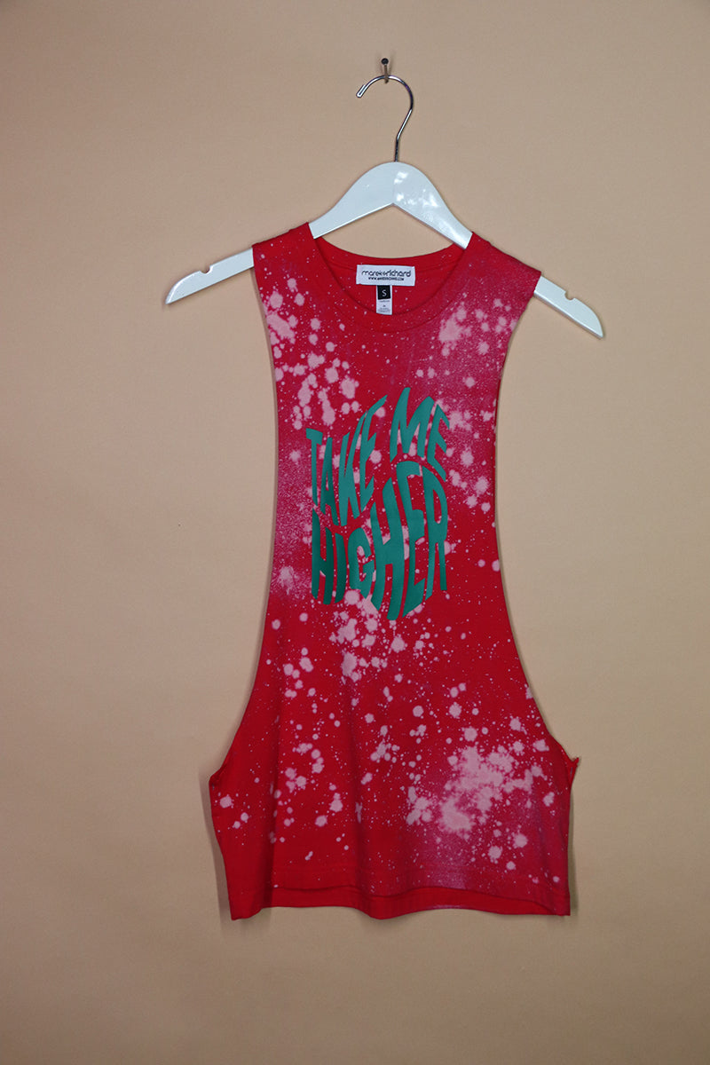 Sample#01631- Take Me Higher Red Bleach Low Arm Tank-S