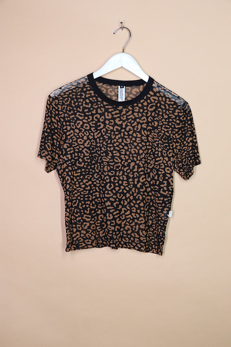 Sample#01672- Leopard Mesh Print Baby Crop Tee-M