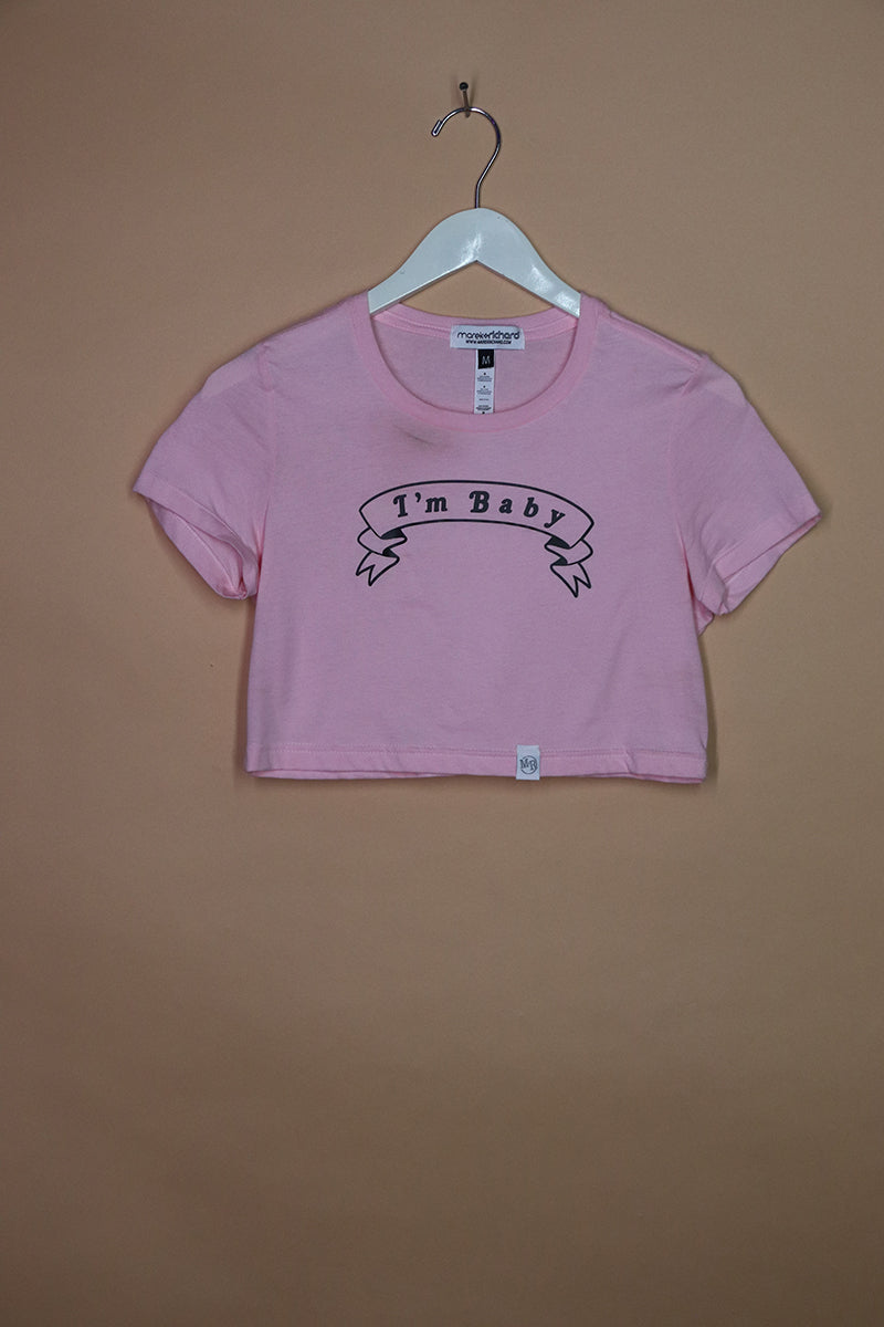 Sample#01693- I'm Baby Pink Fitted Crop Tee-M