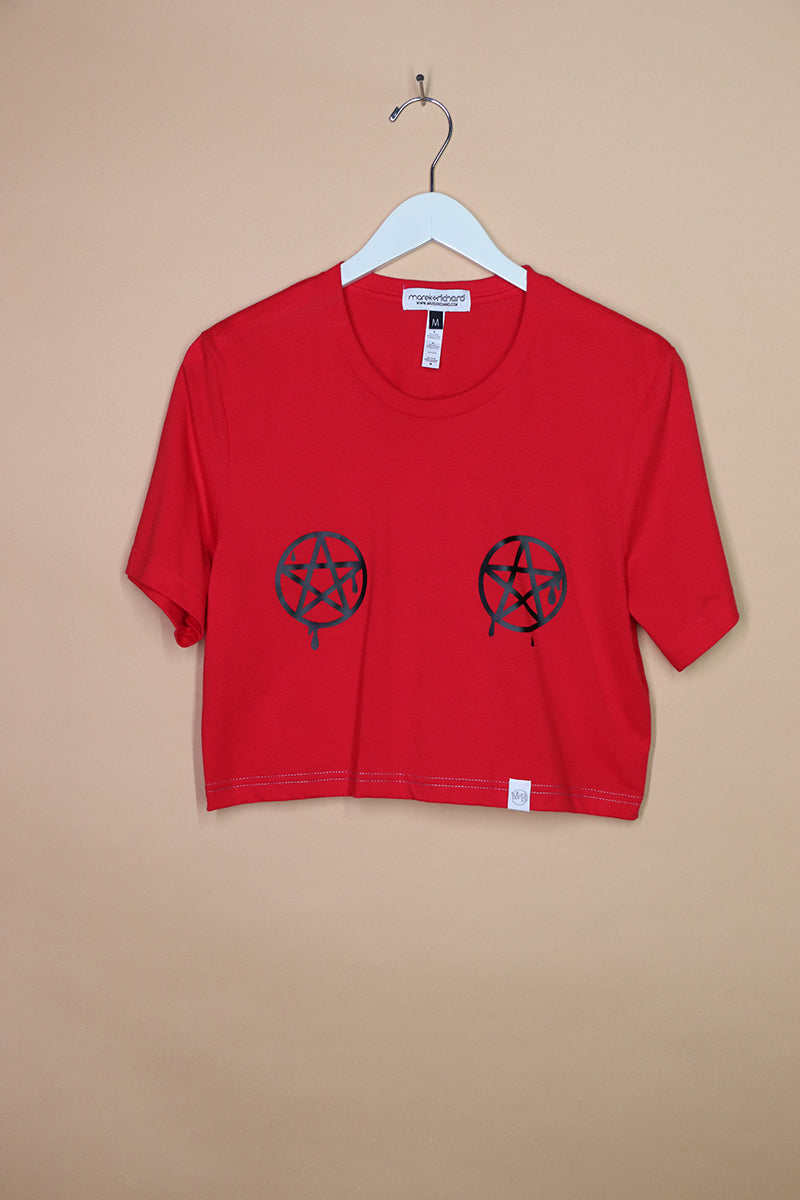 Sample#01694- Pentagram Red Pasties Crop Tee-M