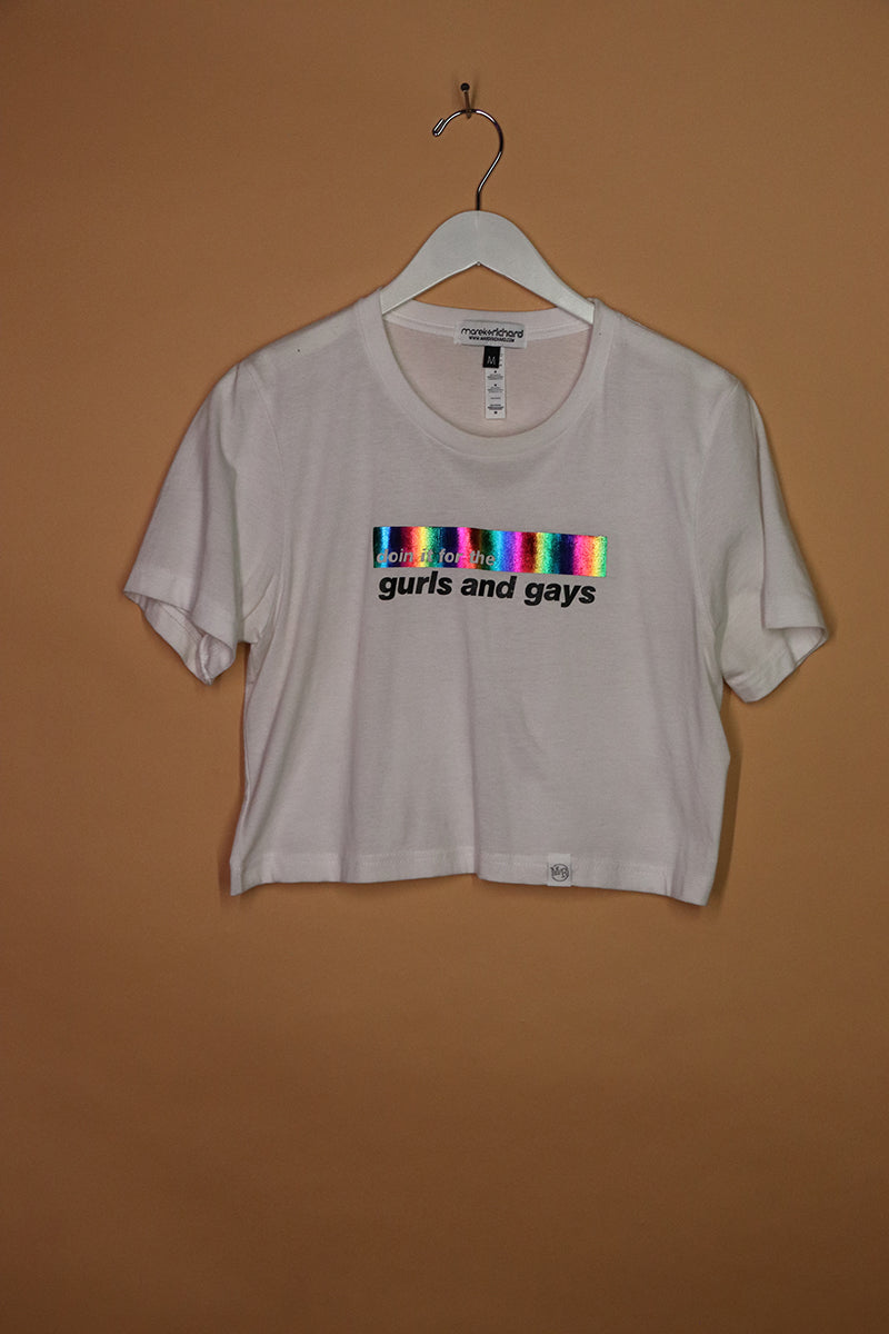 Sample#01696- Gurls And Gays White Crop Tee-M