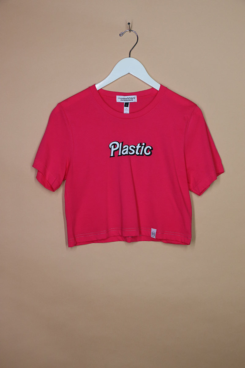 Sample#01698- Plastic Fuchsia Crop Tee-S