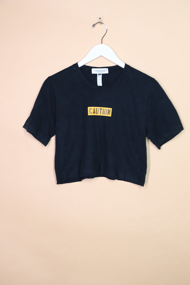 Sample#01701- Caution Black Crop Tee-S