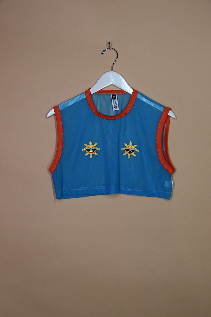 Sample#01718- Cool Summer Blue Extreme Crop Tank-M