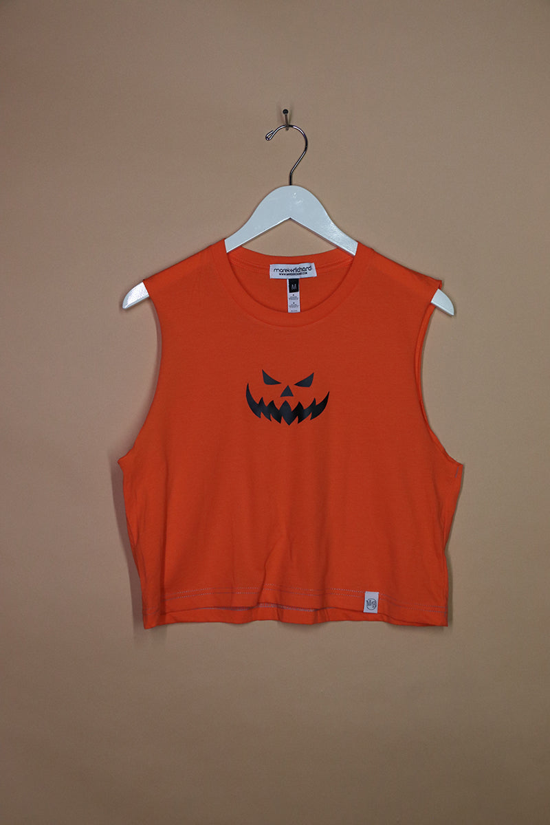 Sample#01720- Pumpkin Small Face Orange Crop Tank-M