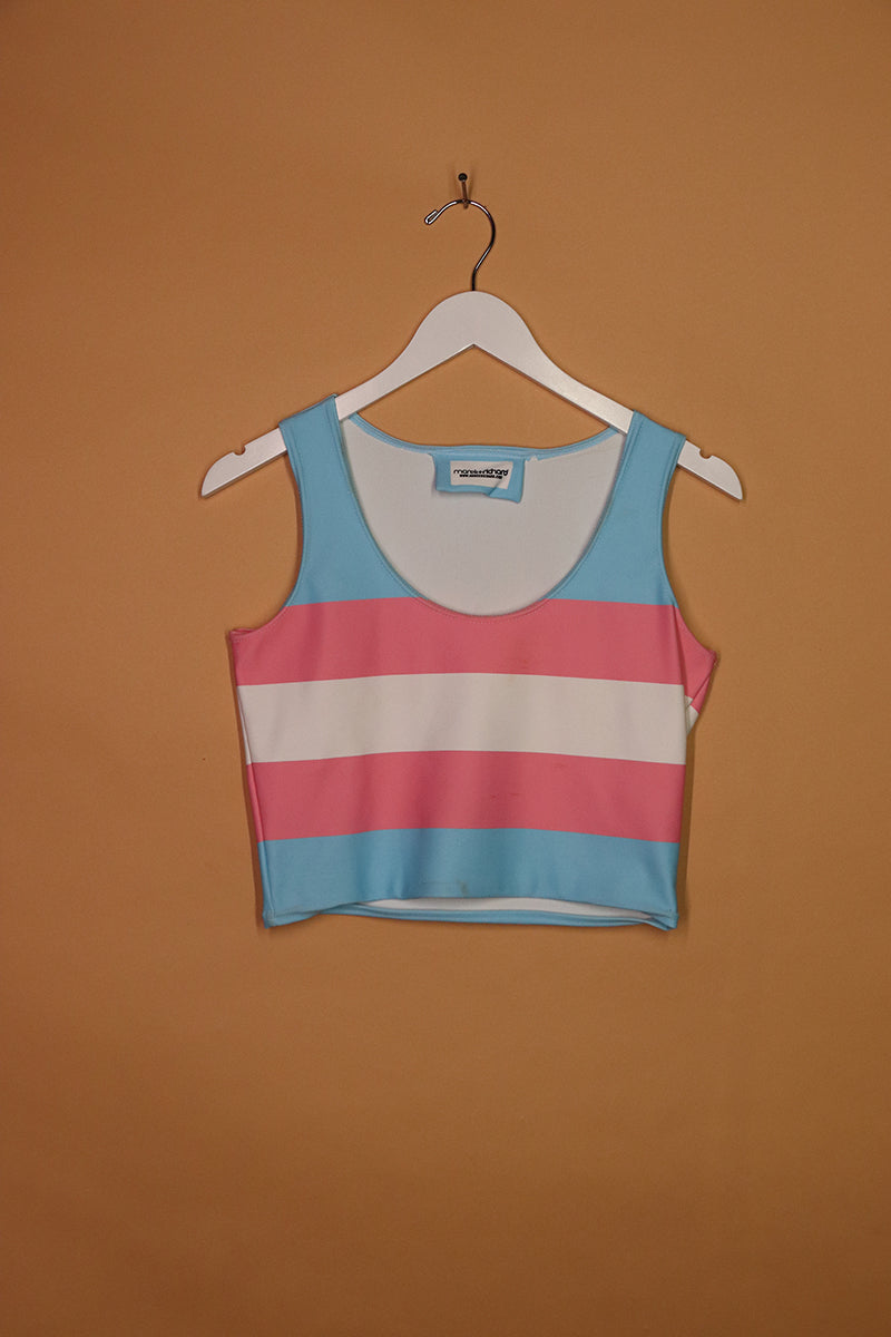 Sample#01746- Trans Flag Fitted Crop Racerback Tank-M