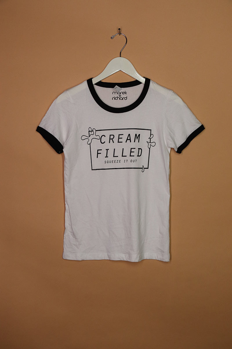 Sample#01800- Cream Filled Fitted White Ringer Tee-M