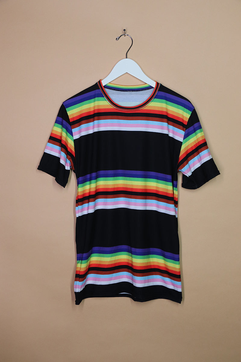 Sample#01805- Rainbow Stripe All Over Print Tee-M