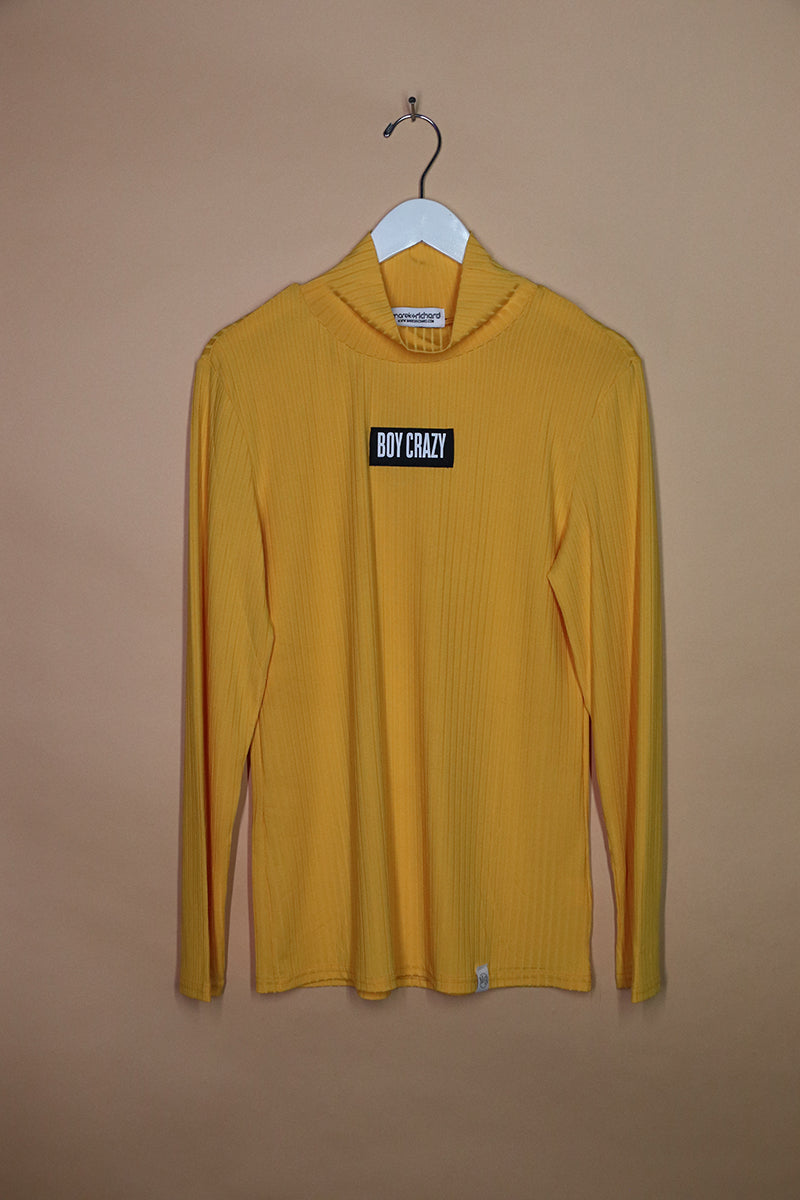 Sample#01807- Boy Crazy Ribbed Yellow Turtleneck-M