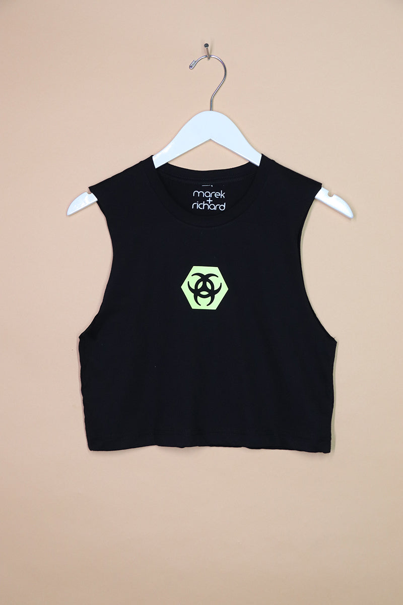 Sample#01820- BioHazard Black Crop Tank-S