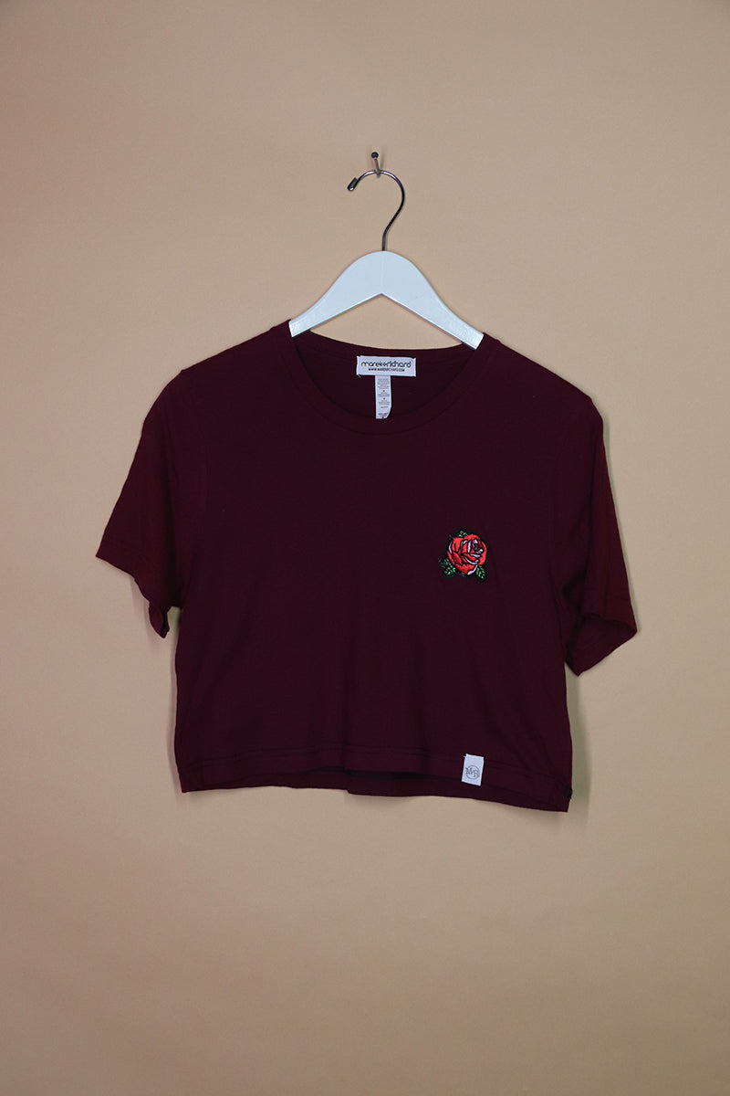 Sample#01828- Rose Patch Marron Crop Tee-M