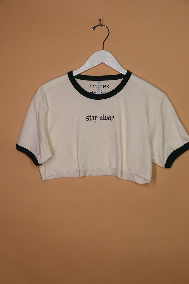 Sample#01846- Stay Away Crème Ringer Extreme Crop Tee-M