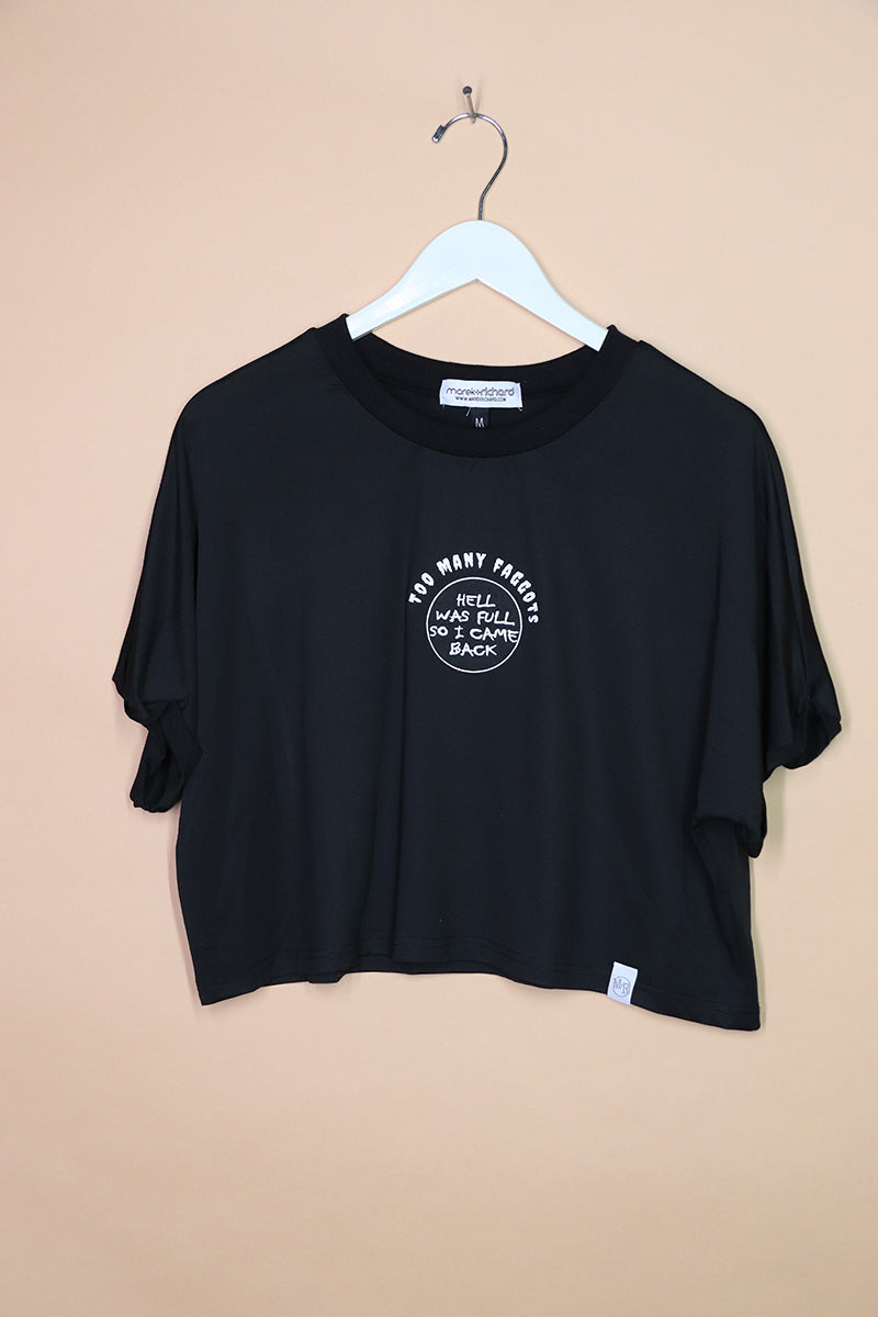 Sample#01850- Too Many Faggots Oversize Black Crop Tee-M