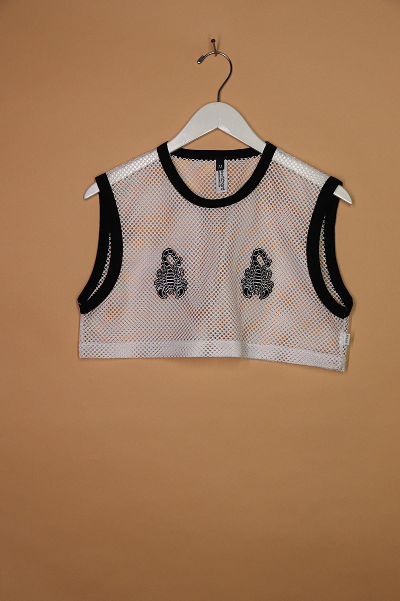 Sample#01853- Scorpion Pasties White Mesh Extreme Crop Tank-M