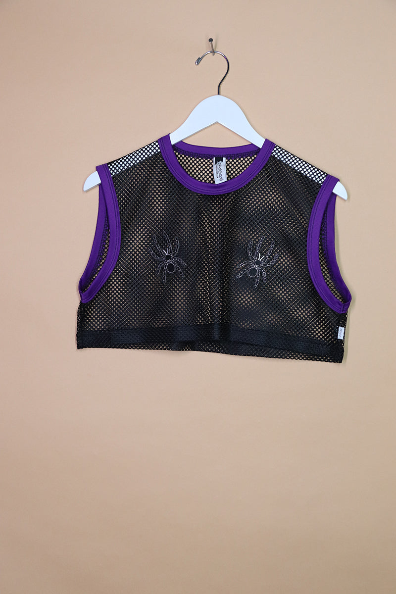 Sample#01855- Spider Pasties Black Mesh Extreme Crop Tank-M