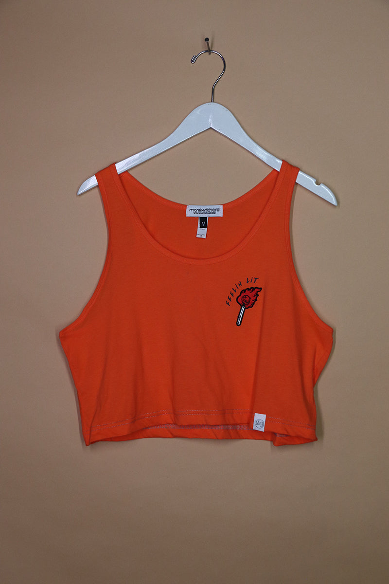 Sample#01861- Feelin Lit Orange Crop Racerback Tank-M