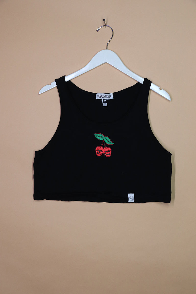 Sample#01863- Dead Cherries Black Crop Racerback Tank-M