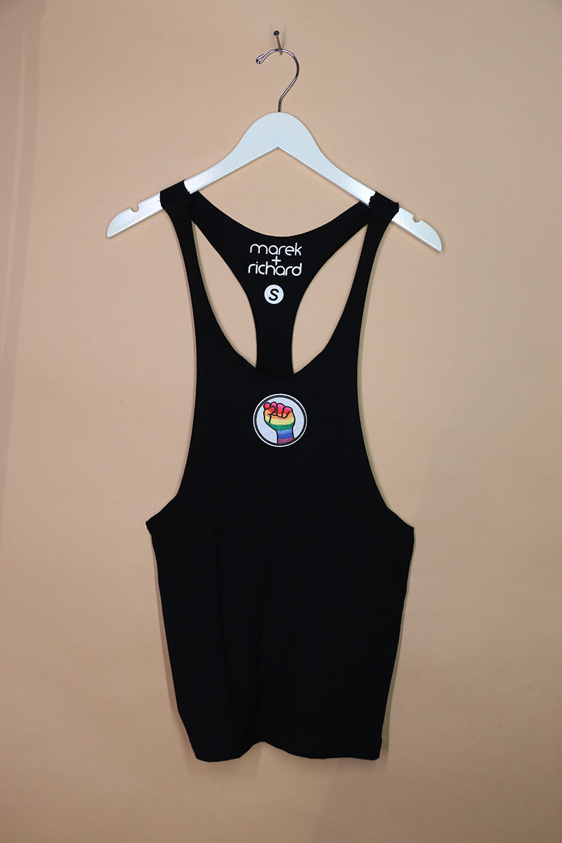 Sample#01927- Rainbow Fist Black String Tank- S