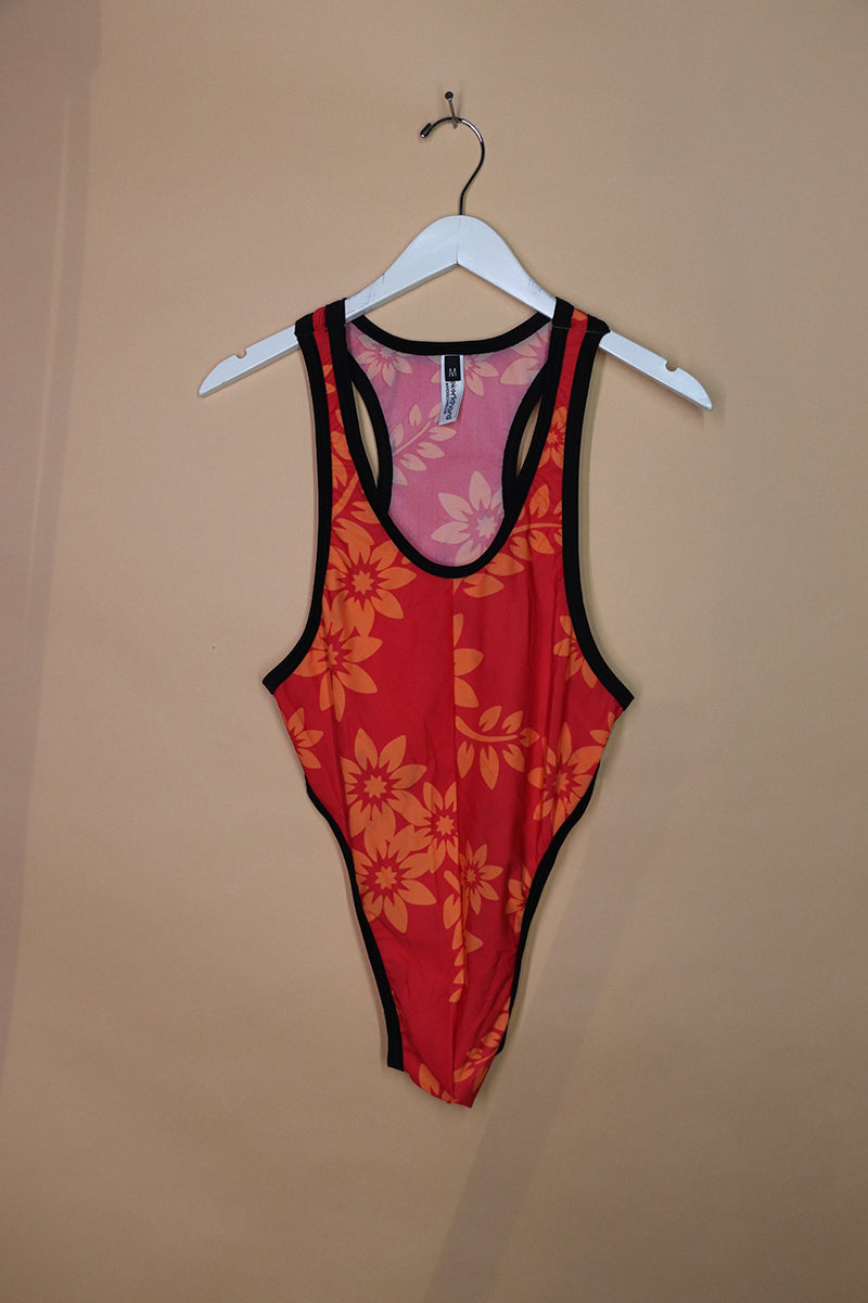 Sample#01950- Hawaii Print Red Bodysuit-M