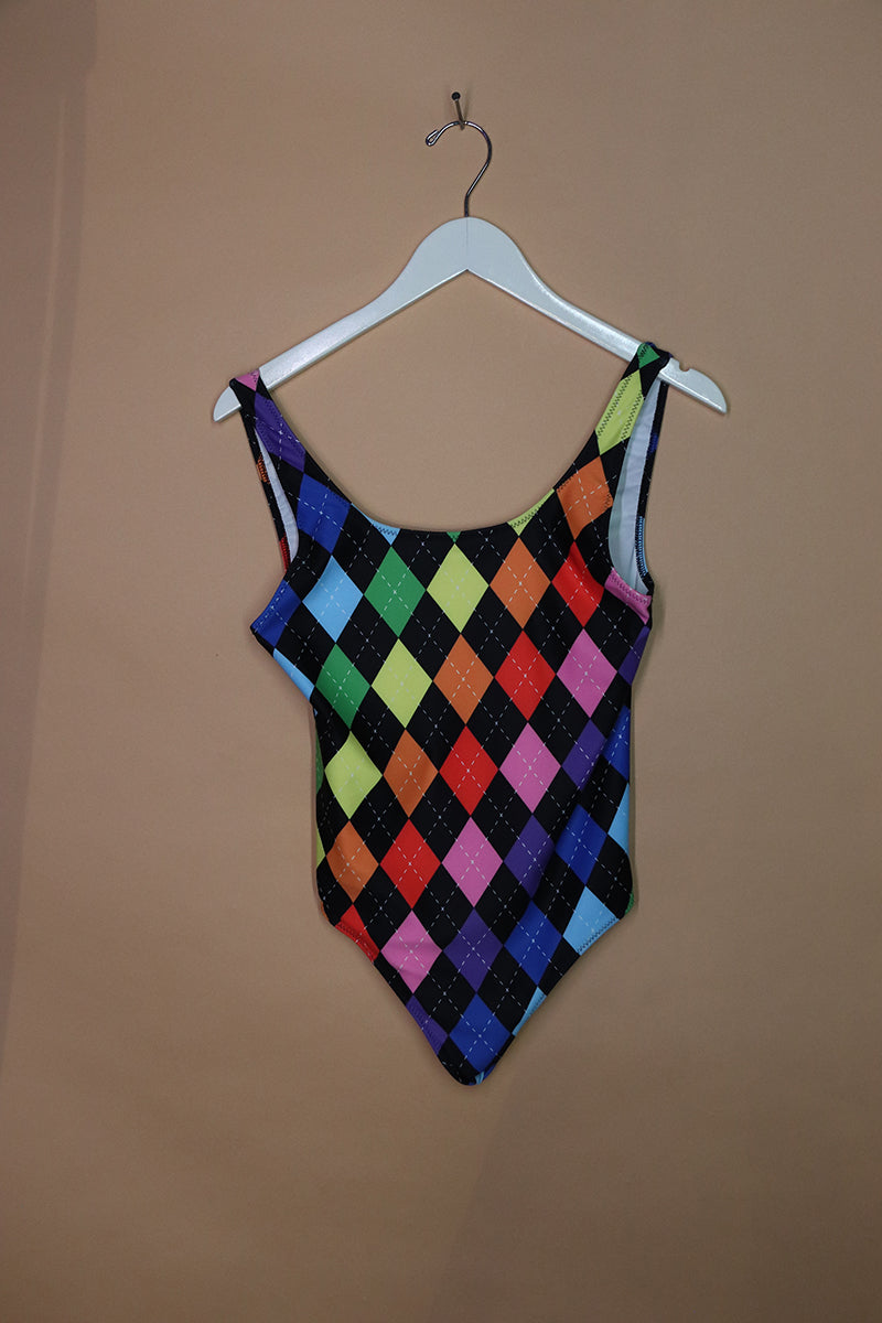 Sample#01954- Rainbow Argyle Bodysuit-M