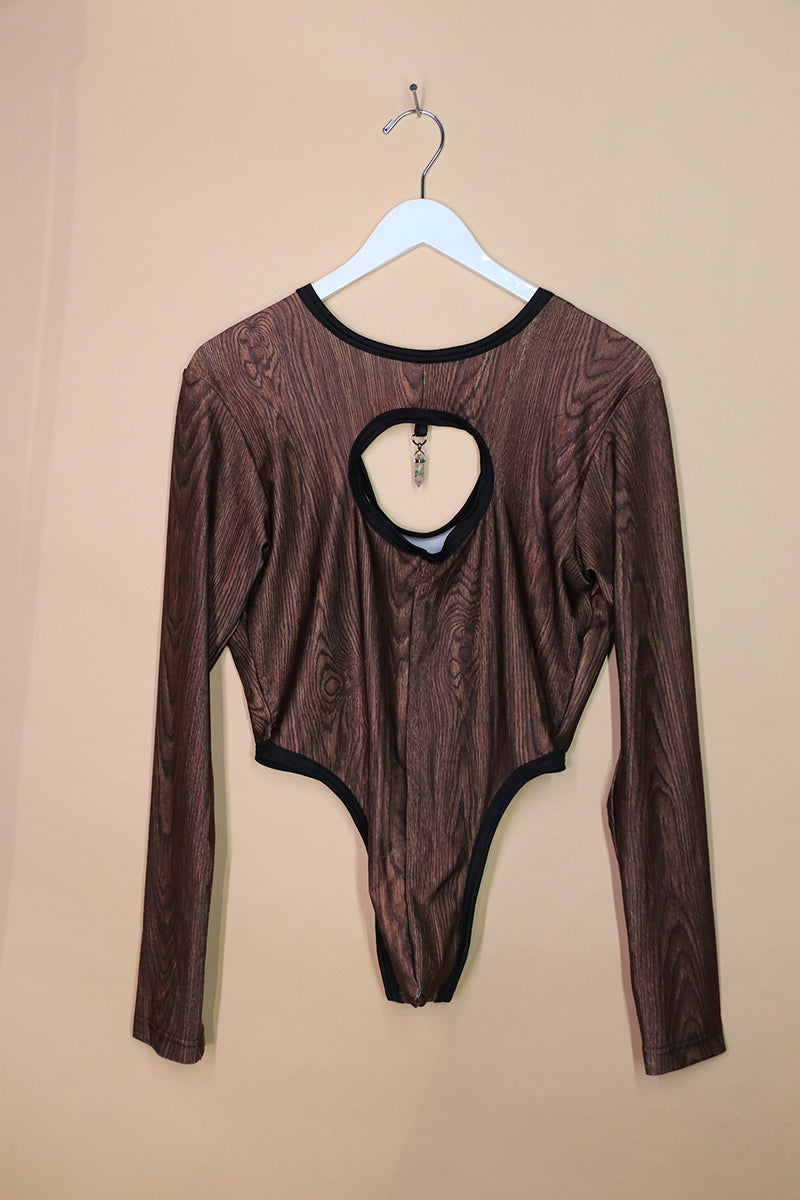 Sample#01958- Wood Crystal Cutout Bodysuit-M