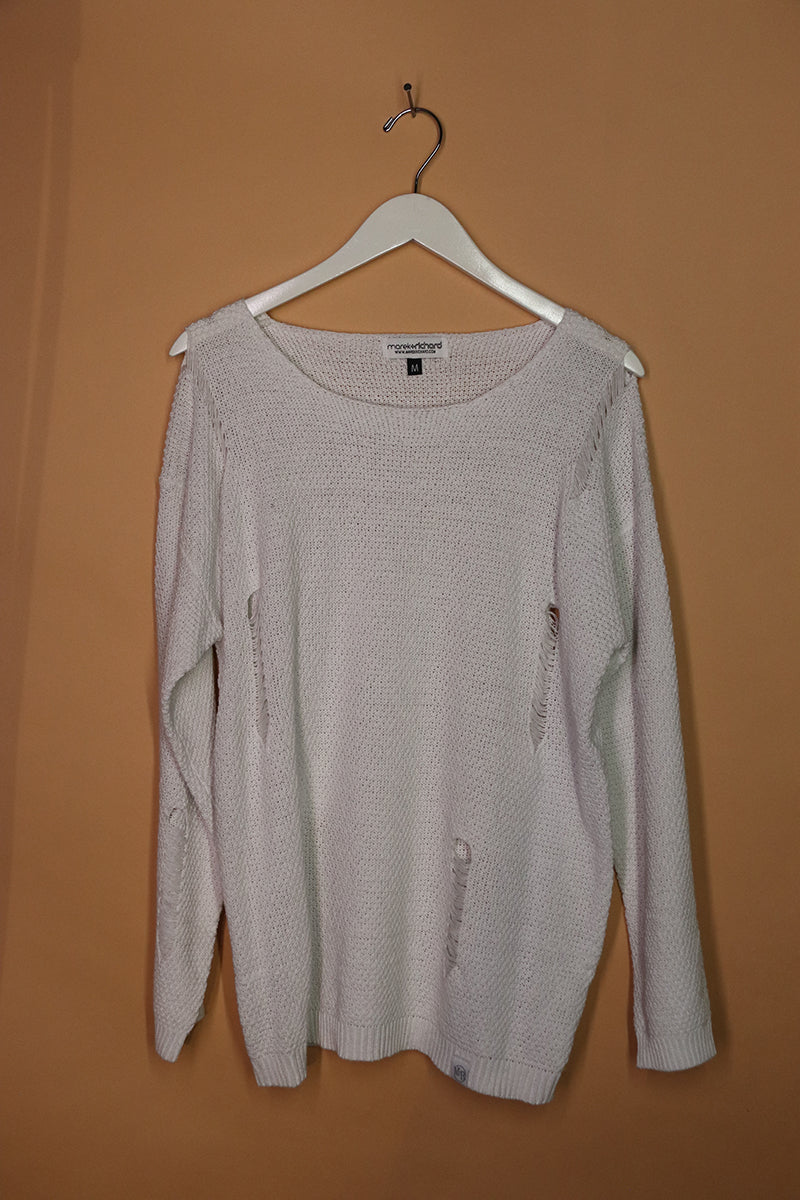 Sample#01967- Destroyed Sweater White-M