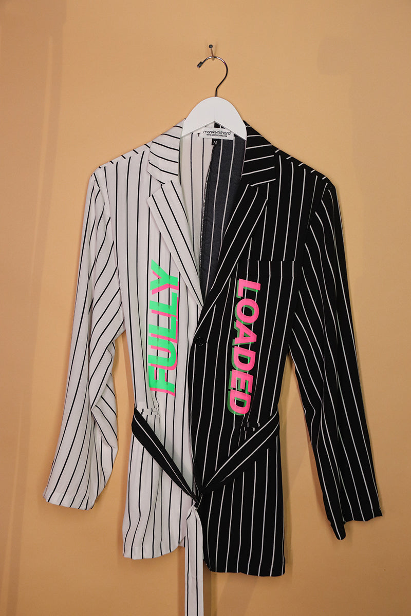 Sample#01969- Fully Loaded Stripe Belted Blazer-M