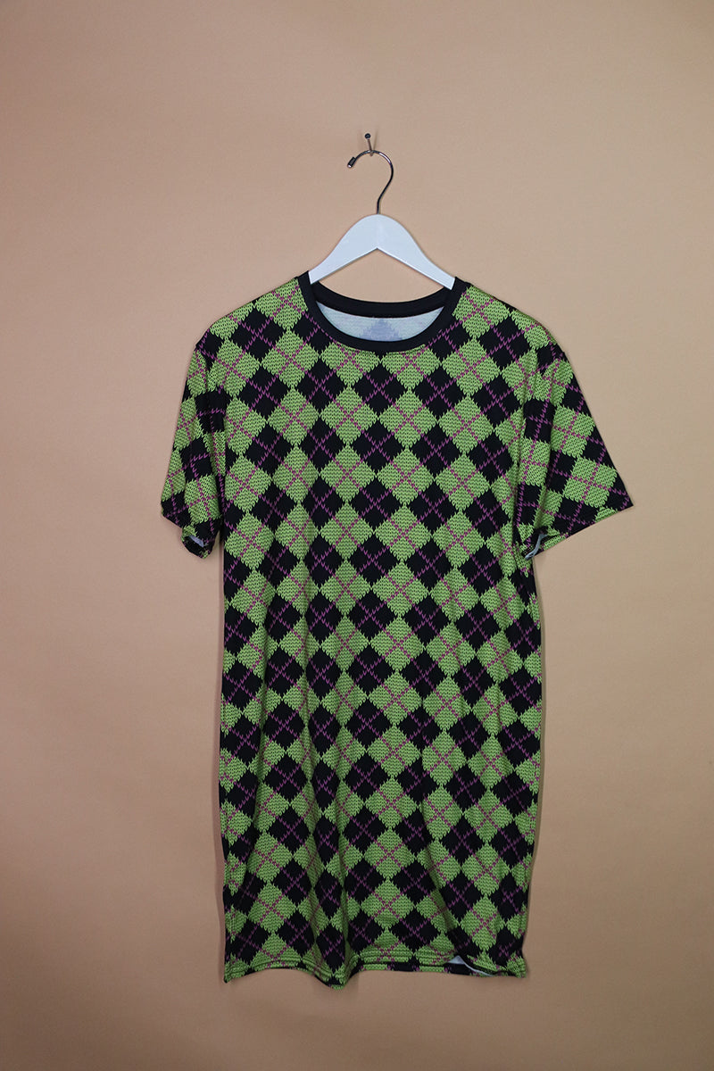 Sample#01985- Argyle Green Tunic Tee-S