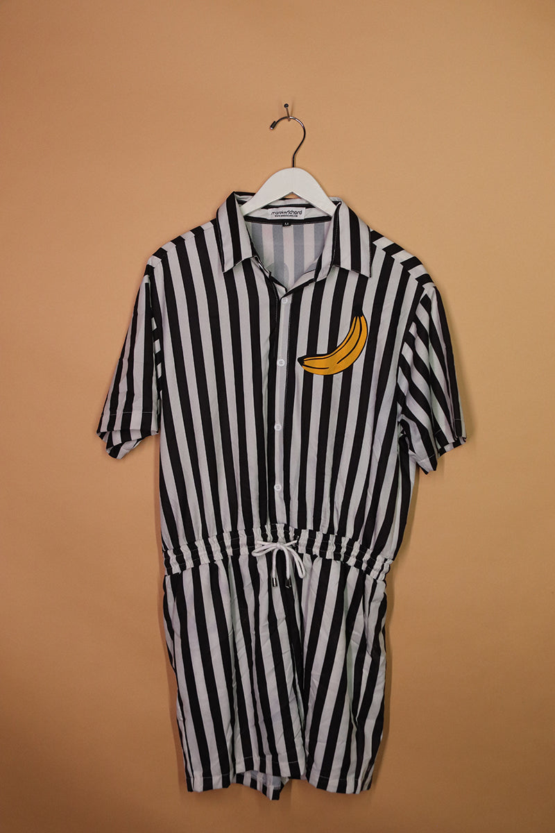 Sample#01988- Banana Stripe Romper Jumpsuit-M