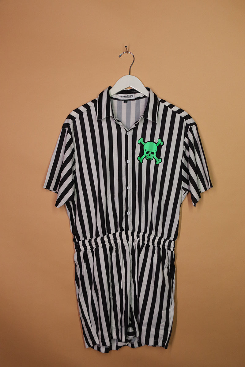 Sample#01989- XXX Skull Stripe Romper Jumpsuit-M