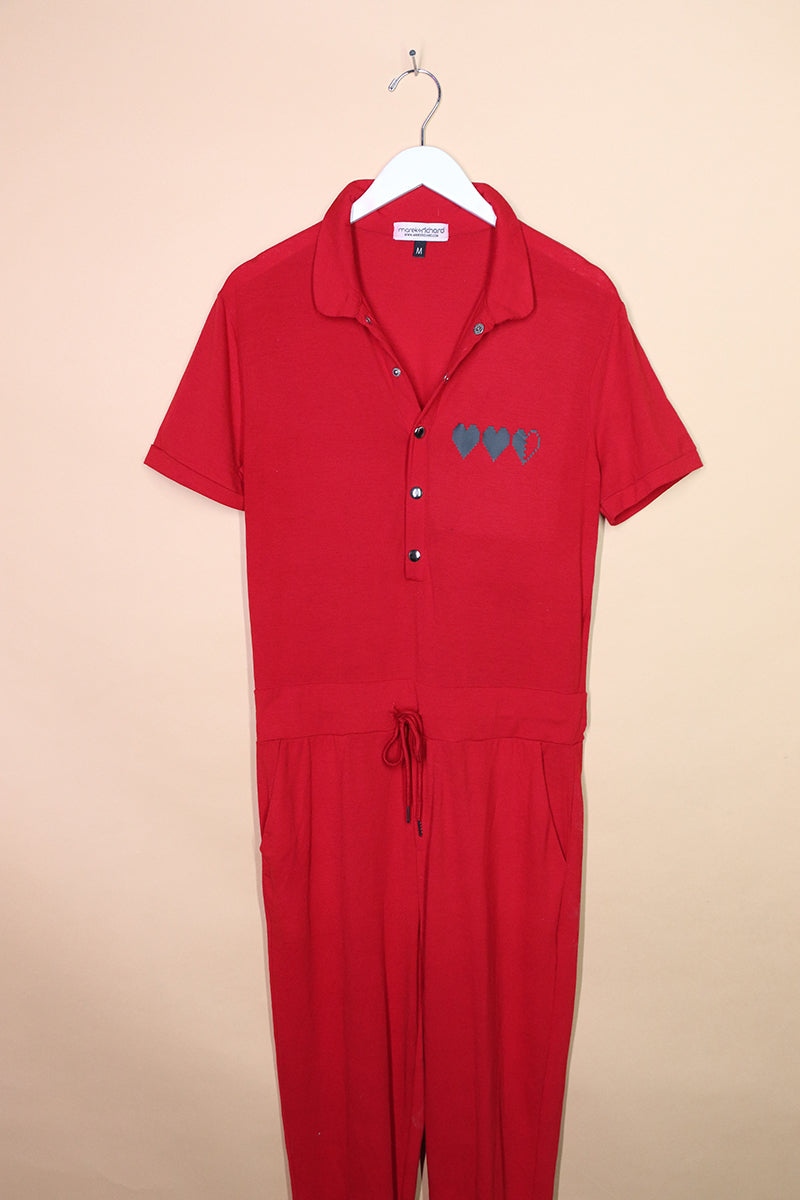 Sample#01997- Gamer Hearts Short Sleeve Red Romper Jumpsuit-M