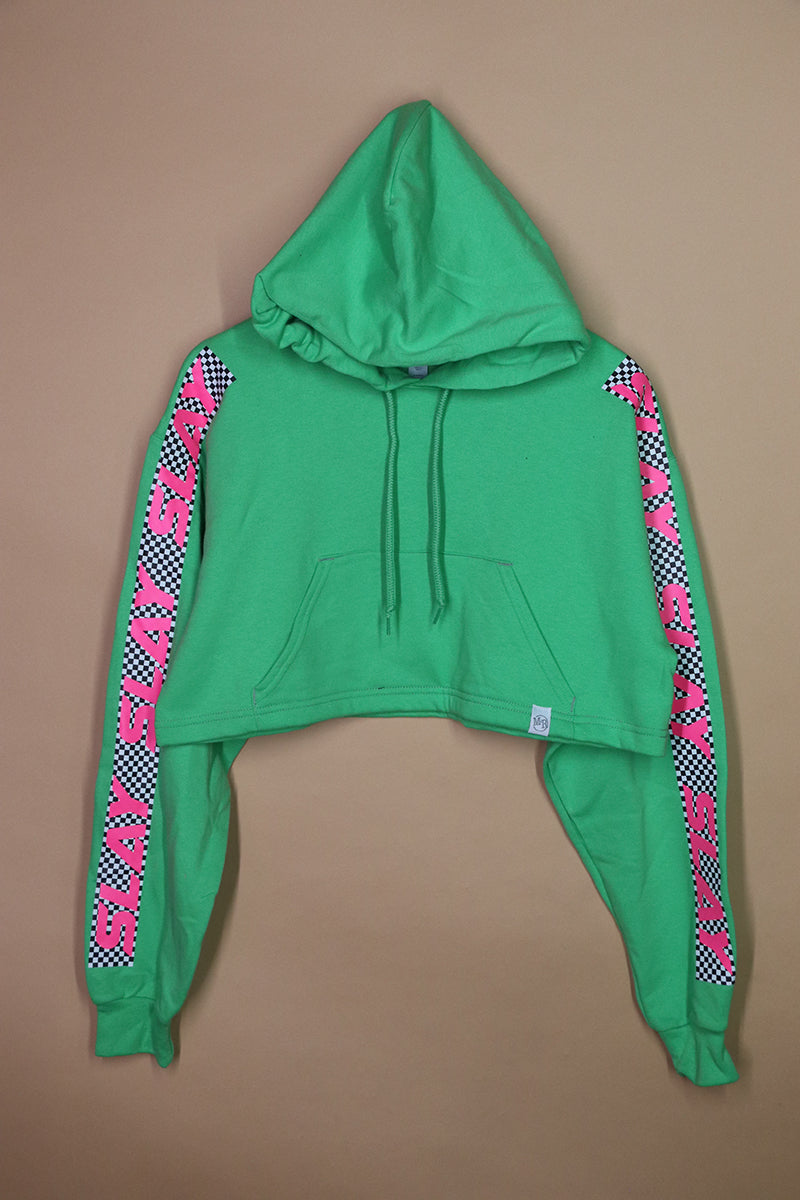 Sample#02012- Slay Neon Green Crop Hoodie- M