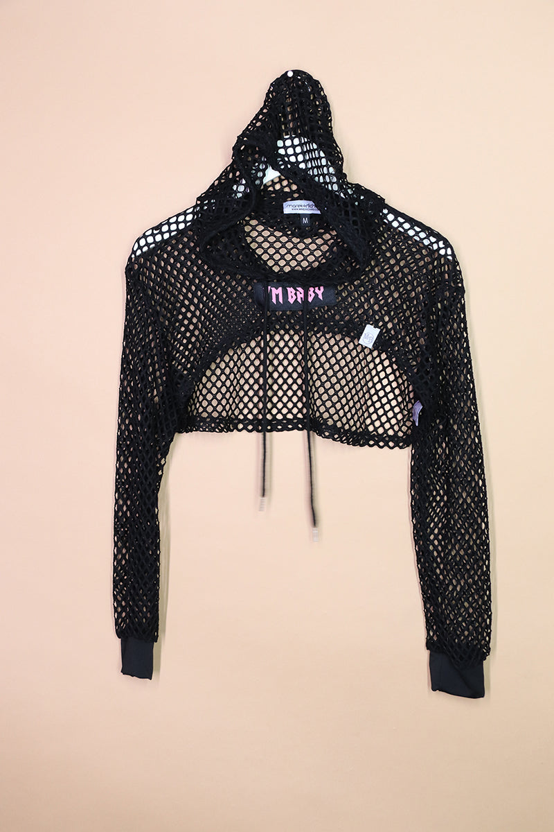 Sample#02016-I'm Baby Mesh Black Extreme Crop Hoodie-M