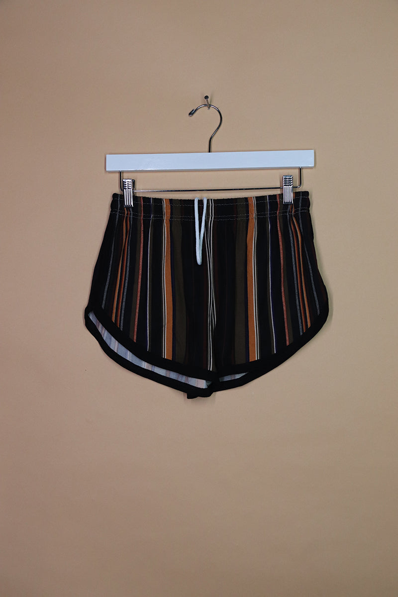 Sample#02040- Earth Tone Stripe Print Running Shorts-S