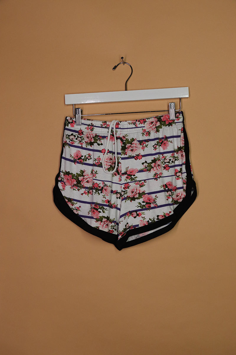 Sample#02044- Western Rose White Floral Running Shorts