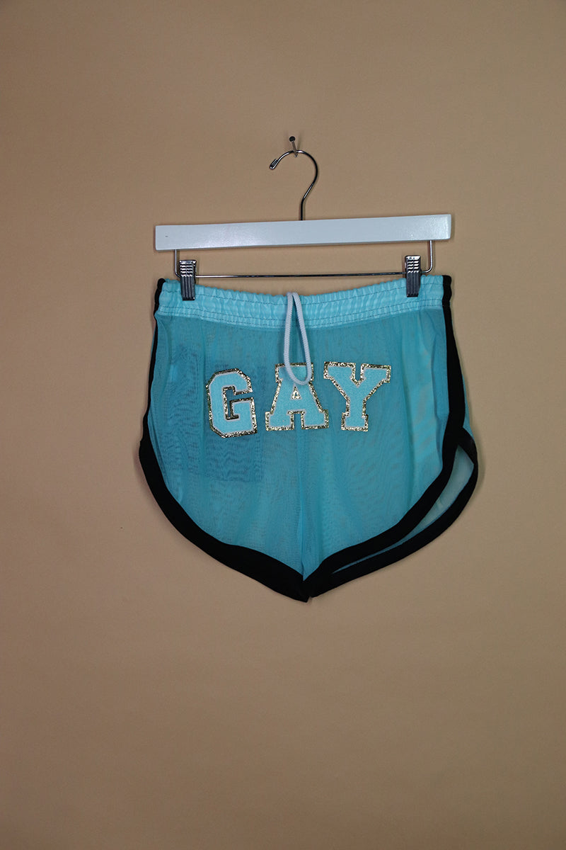 Sample#02052- Gay Mesh Sky Blue Running Shorts-S