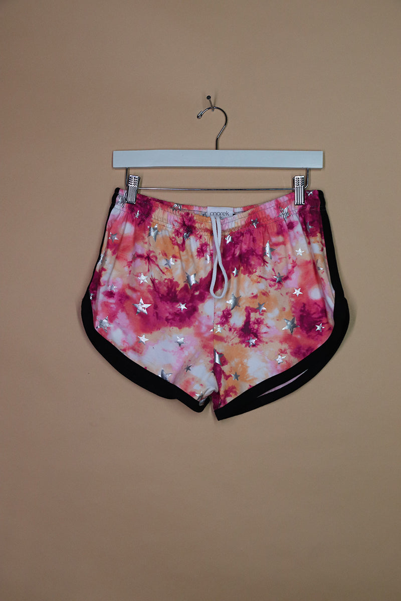 Sample#02070- Star Power Pink Tye Dye Running Shorts-M