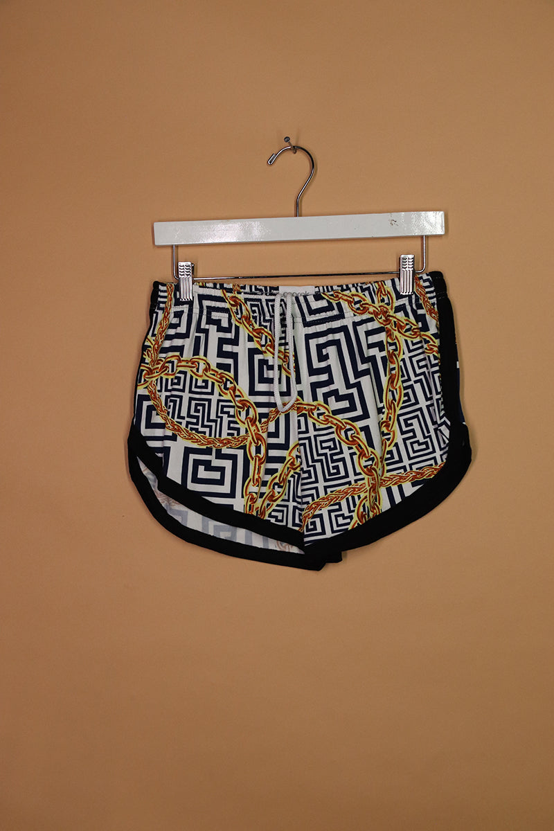 Sample#02081- Gold Chains Greek Running Shorts-M