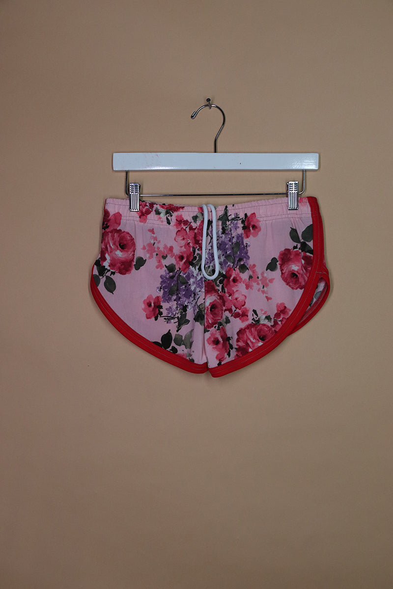 Sample#02092- Pink Roses Shorty Shorts-S