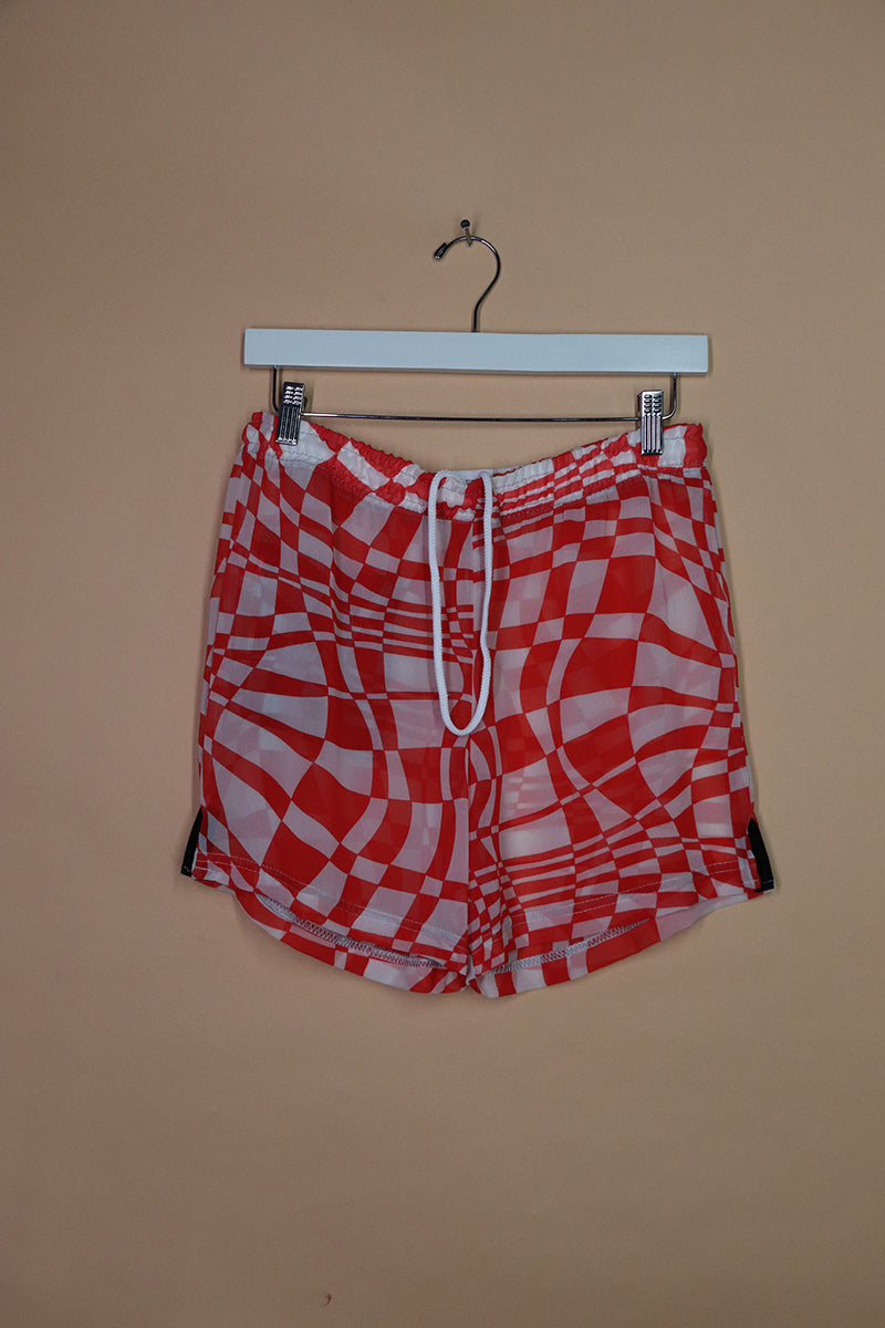 Sample#02117- Warpped Checkerboard Red Athletic Shorts-S