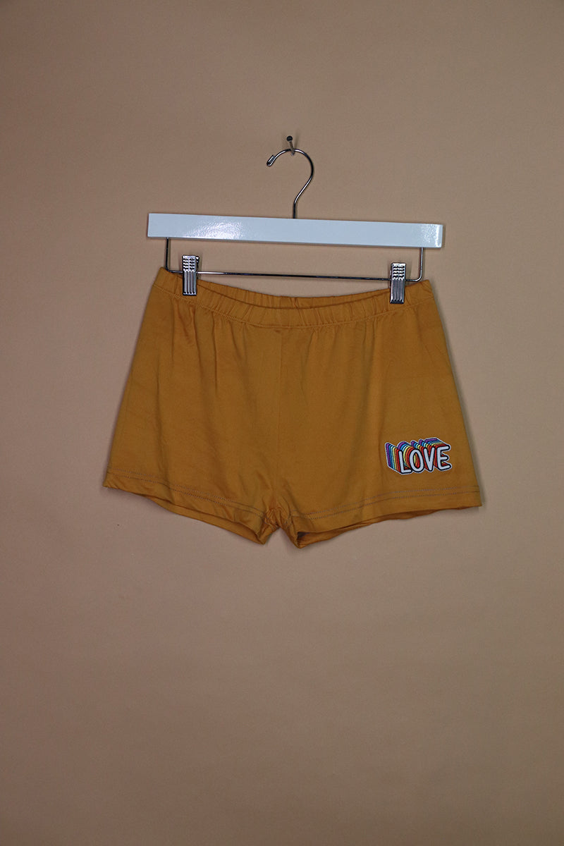 Sample#02141- Love Patch Yellow Biker Shorts-M