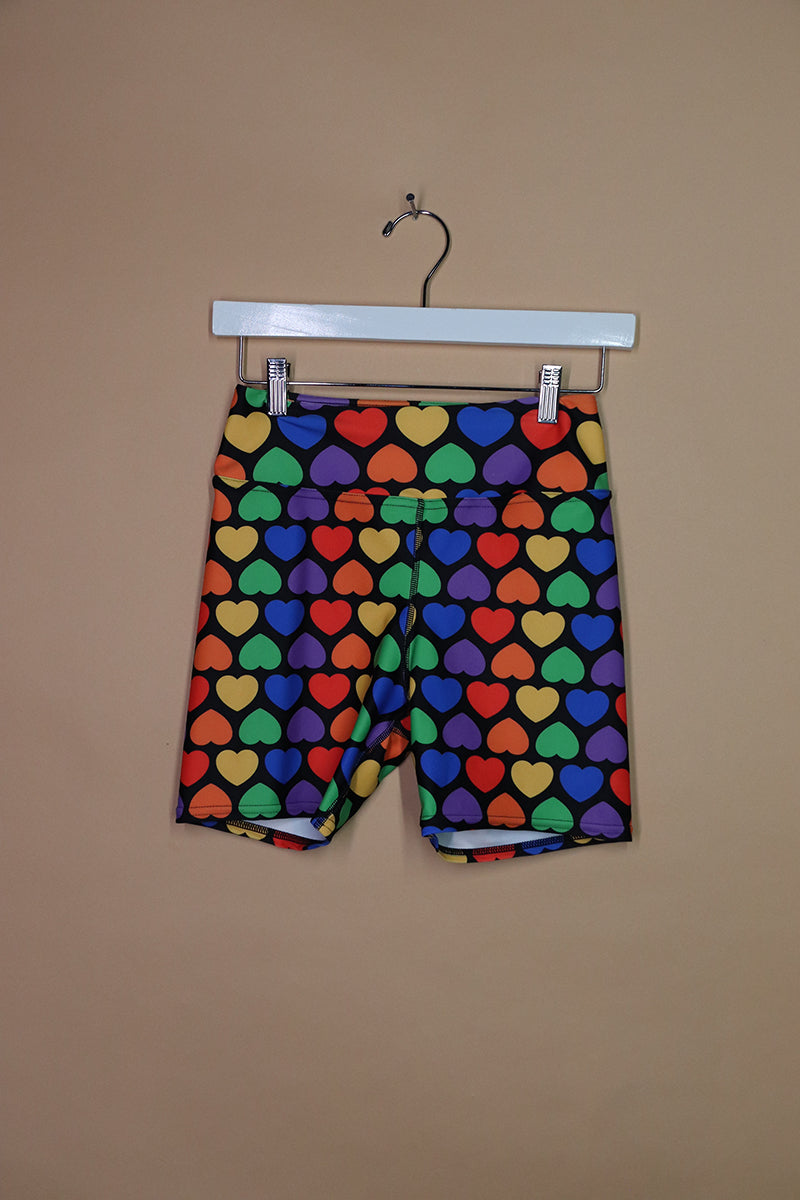 Sample#02143- Rainbow Hearts High Waisted Biker Shorts-M